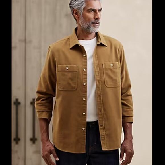 Mens Banana Republic Classic Heavyweight Shirt Long Sleeve Button Down L Tan - Picture 1 of 11